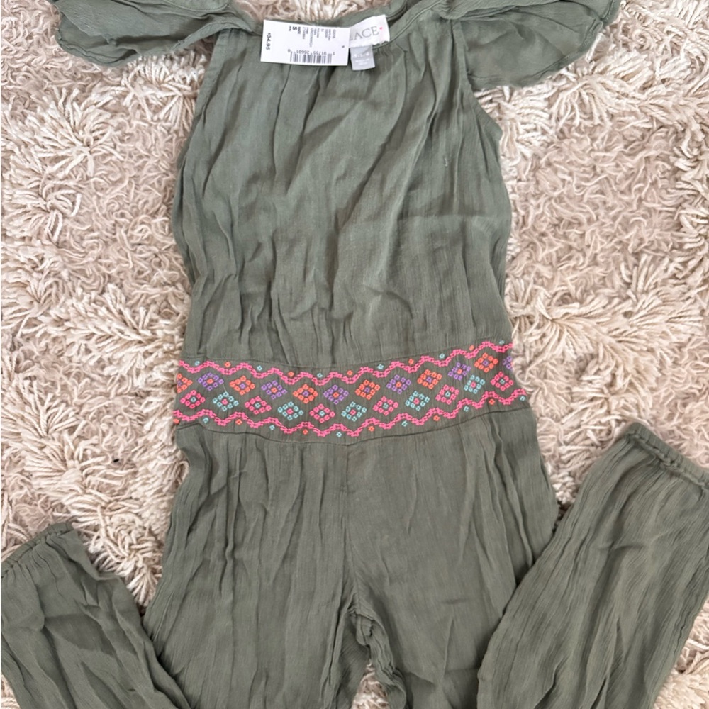 The Children's Place Green Bodysuit with Pink and Orange Embroidery